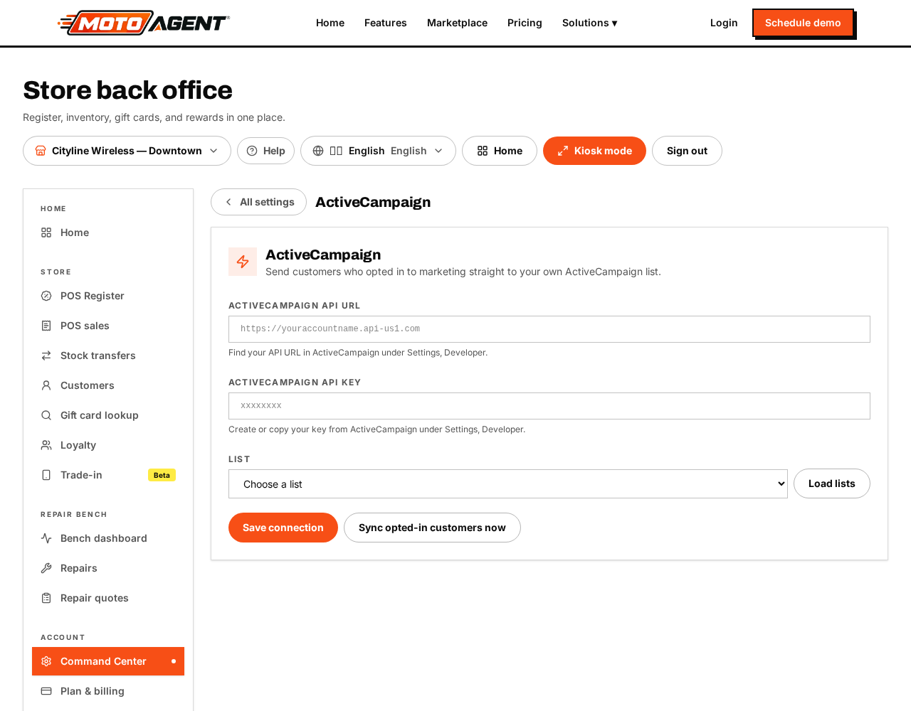 ActiveCampaign settings
