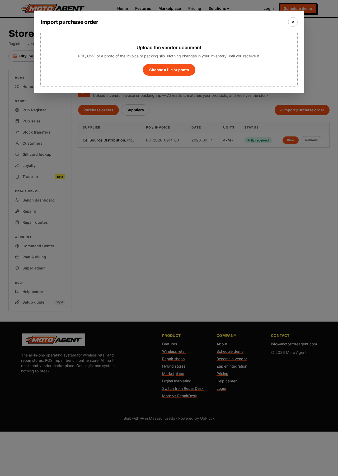 Scan or upload a vendor document with Moto Receive AI