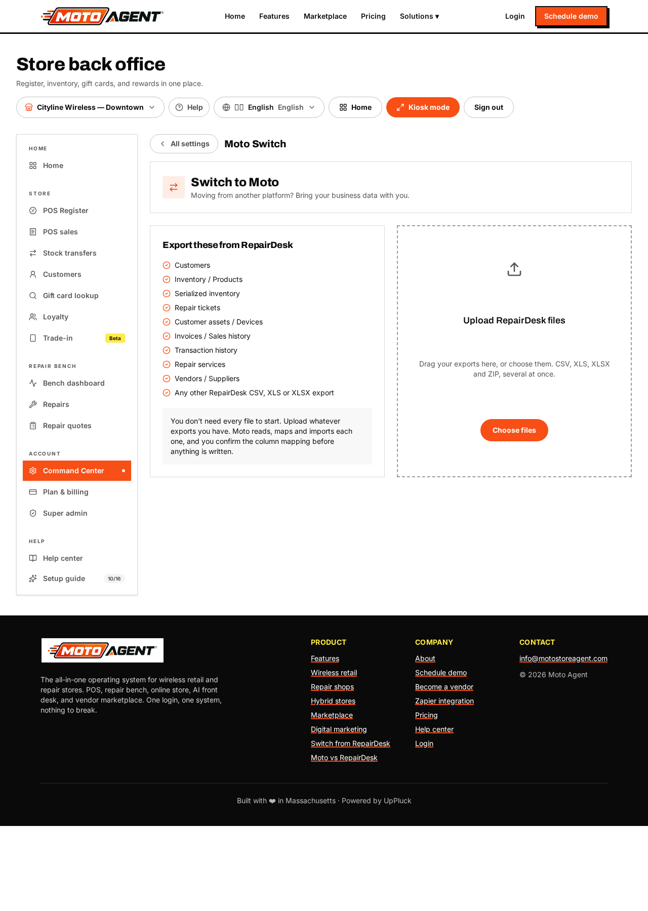 Upload RepairDesk exports in Moto Switch