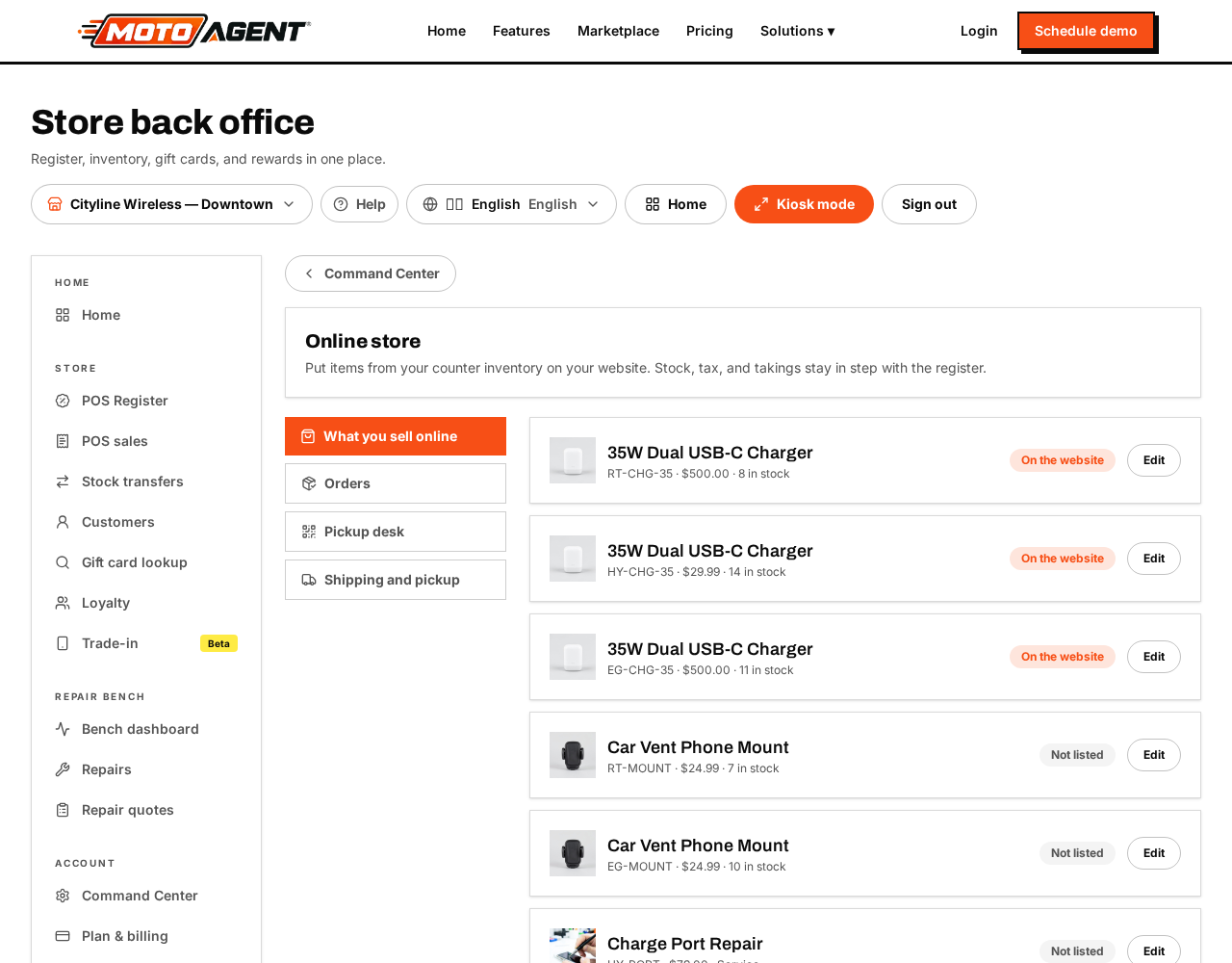 Online store settings