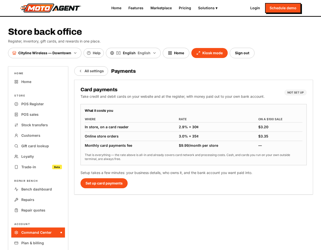 Card payment settings